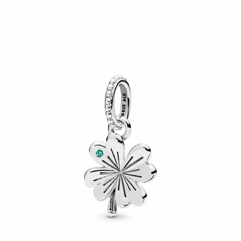 Pandora Lucky Four-leaf Clover Pendant Ireland - Sterling Silver/Green/Crystal - 309182QYT